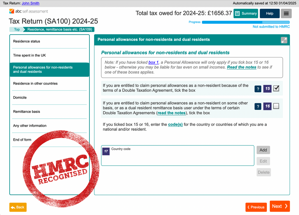 ABC SA100 Individual tax return